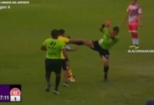 Árbitro reage com golpe de artes marciais após ser atacado em campo