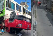 Acidente entre ônibus e Fiat Strada no bairro Aleixo deixa motorista ferido; veja vídeo