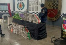 PM apreende 232 tabletes de drogas escondidos em pneus de carreta na avenida das Torres