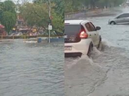 Forte chuva alaga trecho da Avenida Brasil, na Compensa, e complica trânsito na Zona Oeste de Manaus