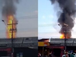 Incêndio destrói oficina e gera tensão próximo a posto de gasolina em Manaus