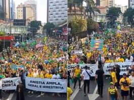 Manifestantes fazem caminhada pela anistia na Avenida Paulista neste domingo