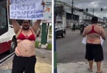 Em Manaus, influenciador cumpre promessa e desfila de calcinha e sutiã após derrota do Flamengo