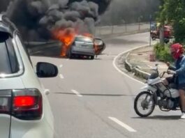 Incêndio consome Fiat Pálio após colisão na Zona Centro-Oeste de Manaus