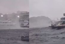 Tromba d’água assusta e quase vira embarcações durante temporal em Manaus